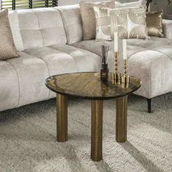 LAGUNA Tables Basses Design|Tables Basses En Verre|Table basse verre – finition cuivre antique, 35 cm