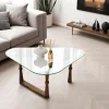 BOMA Tables Basses En Verre|Table basse verre - forme triangle, pied bois sculpté