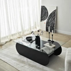 SALTA Tables Basses En Verre|Table basse verre base luge effet travertin avec niche