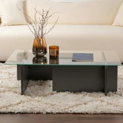 SALTA Tables Basses En Verre|Table basse verre déstructurée – base gris anthracite