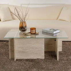 SALTA Tables Basses En Verre|Table basse verre déstructurée – base gris anthracite