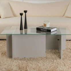 SALTA Tables Basses En Verre|Table basse verre déstructurée – base gris anthracite