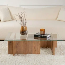 SALTA Tables Basses En Verre|Table basse verre déstructurée – base gris anthracite