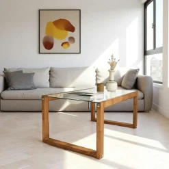 LHASA Tables Basses En Verre|Table basse verre fumé et bois clair - forme rectangle