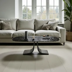 LIGURIE Tables Basses En Verre|Table basse verre ondulé noir, pied ouvert