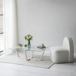LHASA Tables Basses En Verre|Table basse verre trempé - pied croisé en bois gris foncé