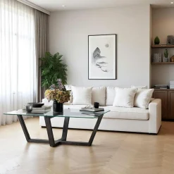 LHASA Tables Basses En Verre|Table basse verre trempé - pied croisé en bois brun