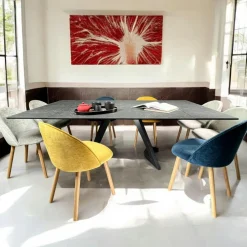 LOMBARDIE Tables À Manger En Céramique|Tables À Manger Extensibles|Table carrée extensible en céramique marbrée blanche 140-200 cm