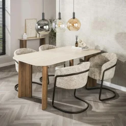 ASCOLI Tables À Manger Rectangulaires|Tables À Manger En Céramique|Table céramique effet travertin à bords ronds 180 cm