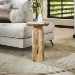 Melbourne Bouts De Canapé En Bois|Table d’appoint bois – plateau sculpté, 46 cm
