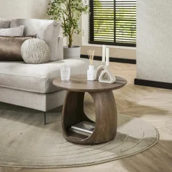 MYSORE Bouts De Canapé Design|Bouts De Canapé En Bois|Table d’appoint bois brun – rangement intégré, 46 cm