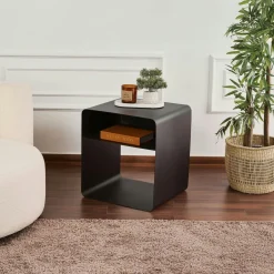 SFAX Bouts De Canapé En Métal|Table d’appoint design métal noir – 2 plateaux