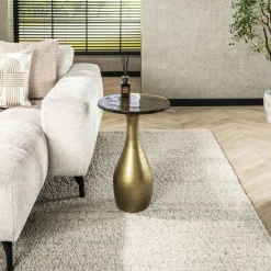 LAGUNA Bouts De Canapé Design|Table d’appoint en verre – antique dorée, 60 cm