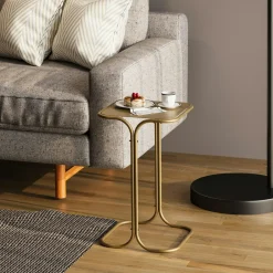 JENA Bouts De Canapé En Métal|Bouts De Canapé En Bois|Table d'appoint noire - plateau en bois clair carré