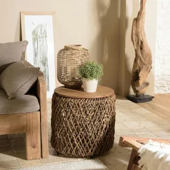 Swing Bouts De Canapé En Bois|Table d'appoint ronde 49 cm fibre de coco et bois recyclé