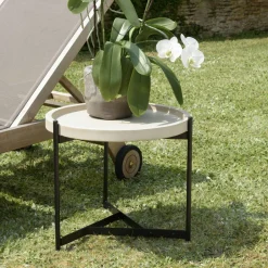 HERCULE Tables D'Appoint De Jardin|Table d'appoint ronde de jardin plateau béton beige pieds métal