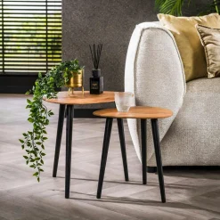 Bouts De Canapé En Bois|Table d'appoint ronde en bois de manguier 33 cm