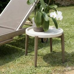 HERCULE Tables D'Appoint De Jardin|Table d'appoint ronde pour jardin bois et béton beige