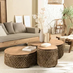 HERCULE Tables D'Appoint De Jardin|Table d'appoint ronde pour jardin bambou et béton