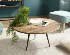 Swing Bouts De Canapé En Métal|Bouts De Canapé En Bois|Table d'appoint ronde teck recyclé métal GM