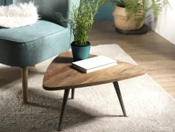 Swing Bouts De Canapé En Métal|Bouts De Canapé En Bois|Table d'appoint ronde teck recyclé métal GM