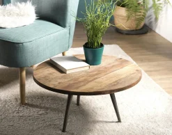 Swing Bouts De Canapé En Métal|Bouts De Canapé En Bois|Table d'appoint ronde teck recyclé métal GM