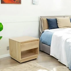 Baltic Tables De Chevet Scandinaves|Table de Chevet / Bout de Canapé Hévéa 1 tiroir, 1 niche basse 50x50x50cm