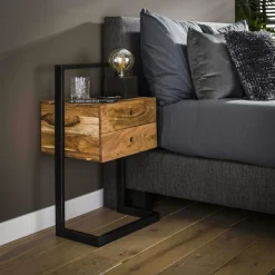 Melbourne Tables De Chevet Industrielles|Table de chevet en bois d'acacia structure colonne