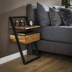 Melbourne Tables De Chevet Industrielles|Table de chevet en bois d'acacia structure colonne