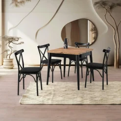 UMEA Tables À Manger Carrées|Tables À Manger En Bois|Table de cuisine extensible effet pin 80-160 cm