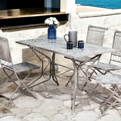 GRENADE Tables De Jardin|Table de jardin carreaux de ciment bleu et taupe 140 cm
