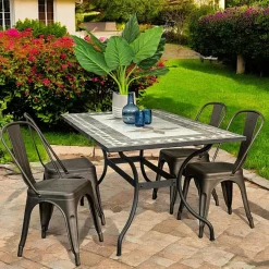 GRENADE Tables De Jardin|Table de jardin carreaux de ciment bleu et taupe 140 cm