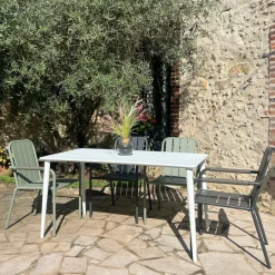 STOCKHOLM Tables De Jardin|Meubles En Aluminium Brafab|Table de jardin en aluminium finition gris sable 140 cm