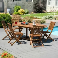 MACAO Tables De Jardin|Table de jardin en teck huilé ovale extensible 120/180x90x75