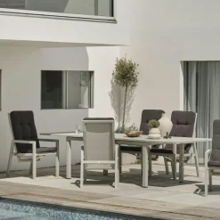 Oslo Tables De Jardin|Meubles En Aluminium Brafab|Table de jardin extensible en aluminium gris sable 194/314 cm