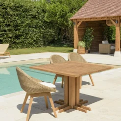 MANY Tables De Jardin|Table de jardin pieds inclinés teck recyclé naturel 300 cm