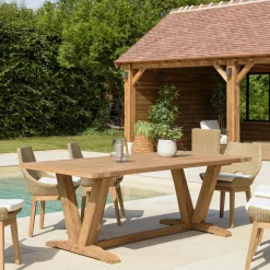 MANY Tables De Jardin|Table de jardin pieds inclinés teck recyclé naturel 300 cm