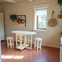 Tradition Meubles De Salle À Manger·Tabourets|Table de repas à roulettes Hévéa pliante + 2 tabourets