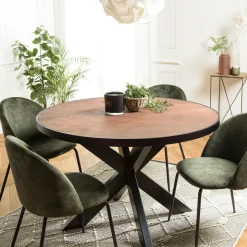 BIHAR Tables À Manger Industrielles|Tables À Manger En Bois|Table de repas ovale bois anthracite lignes dorées 220 cm