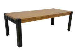 Docker Tables À Manger Industrielles|Tables À Manger Rectangulaires|Table de repas rectangle extensible hévéa recyclé naturel et métal noirci 220/300X100X76cm