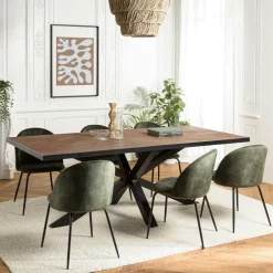 BIHAR Tables À Manger Industrielles|Tables À Manger Rectangulaires|Table de repas rectangulaire bois effet pierre rouille 220 cm