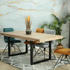 AUCKLAND Tables À Manger Industrielles|Tables À Manger Rectangulaires|Table de salle à manger extensible en bois recyclé 140-180 cm