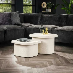 TAJ Tables Basses Gigognes|Table de salon blanche en marbre composite (lot de 2)