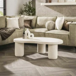 TAJ Tables Basses Gigognes|Table de salon blanche en marbre composite (lot de 2)