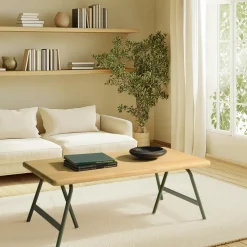 BAGAN Tables Basses À Tiroirs|Table de salon bois clair et pieds métal vert