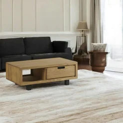 IASI Tables Basses À Tiroirs|Tables Basses Industrielles|Table de salon pin brossé 1 niche 1 tiroir