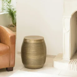 NADOR Tables Basses Rondes|Table de salon ronde alu doré antique motifs orientaux