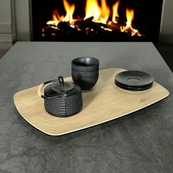 LOMBARDIE Tables À Manger Rectangulaires|Tables À Manger En Céramique|Table en céramique extensible aspect bois pied mikado 180-240 cm