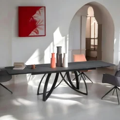 LOMBARDIE Tables À Manger Rectangulaires|Tables À Manger En Céramique|Table en céramique grise avec pied lotus 180-280 cm