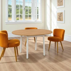 ARDEN Tables À Manger Rondes|Tables À Manger En Bois|Table extensible blanche plateau effet bois Ø100-131 cm